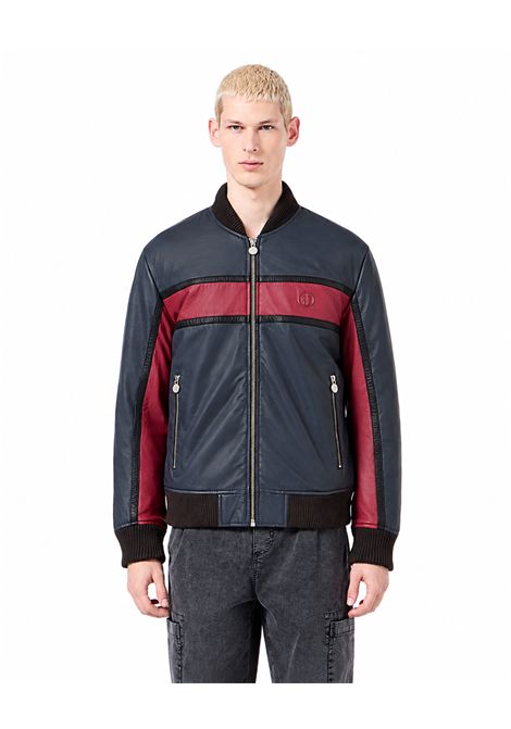Giubbotto in pelle giubbotto bomber fit con ricamo e zip unito grigio-bordeaux ICEBERG | ZO11 6801U8C1